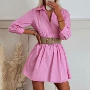 Zara Long Sleeve Mini Dress Poplin Cotton Barbie Resortwear Transition Europe